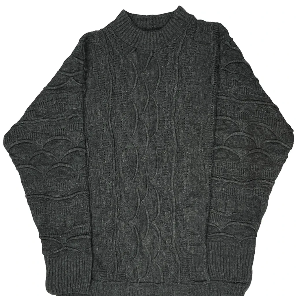 All Black Coogi 3D Chunky Knit Jumper - XL Grey Wool Blend - Image 4