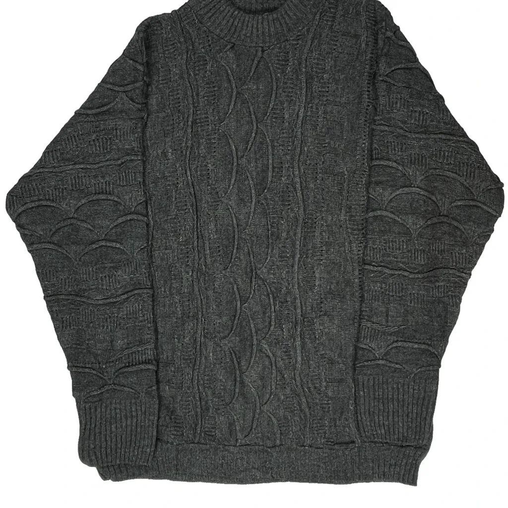 All Black Coogi 3D Chunky Knit Jumper - XL Grey Wool Blend - Image 5