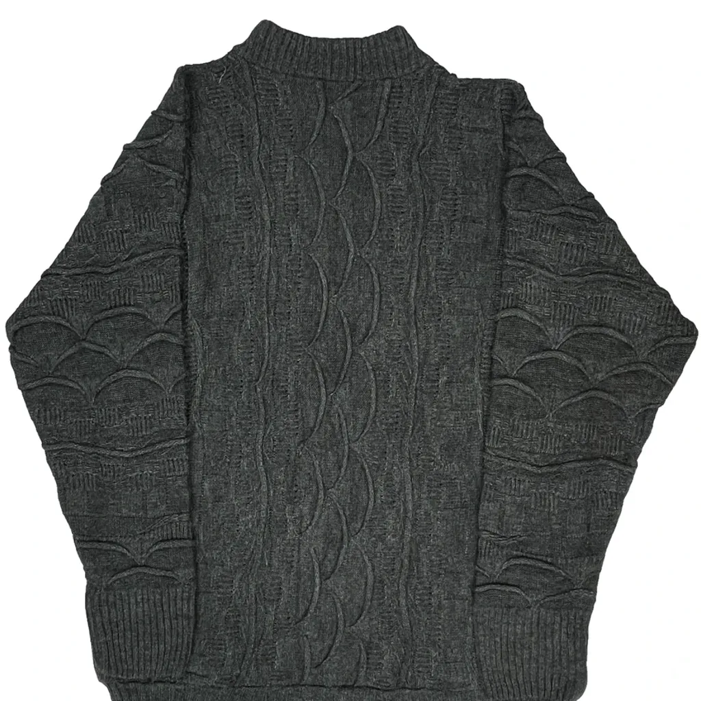 All Black Coogi 3D Chunky Knit Jumper - XL Grey Wool Blend - Image 6