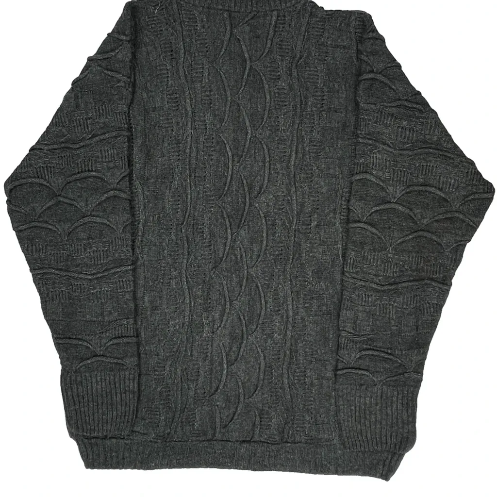 All Black Coogi 3D Chunky Knit Jumper - XL Grey Wool Blend - Image 7