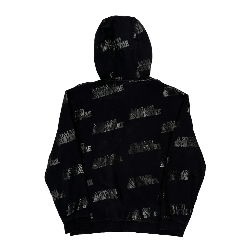 All-Over Armani Exchange Logo Print Armani Exchange Hoodie - Medium Black Cotton - Image 2