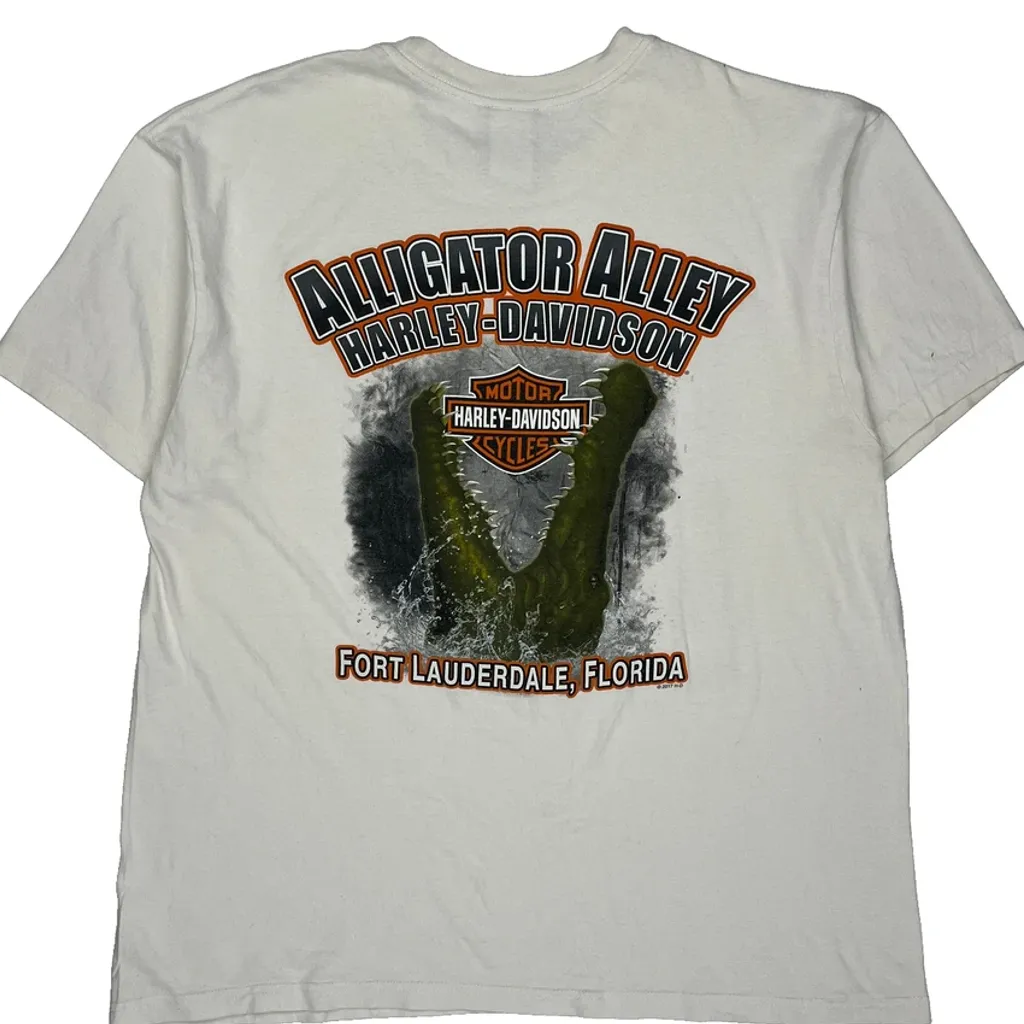 Alligator Alley Harley Davidson Graphic T-Shirt - XL White Cotton - Image 7