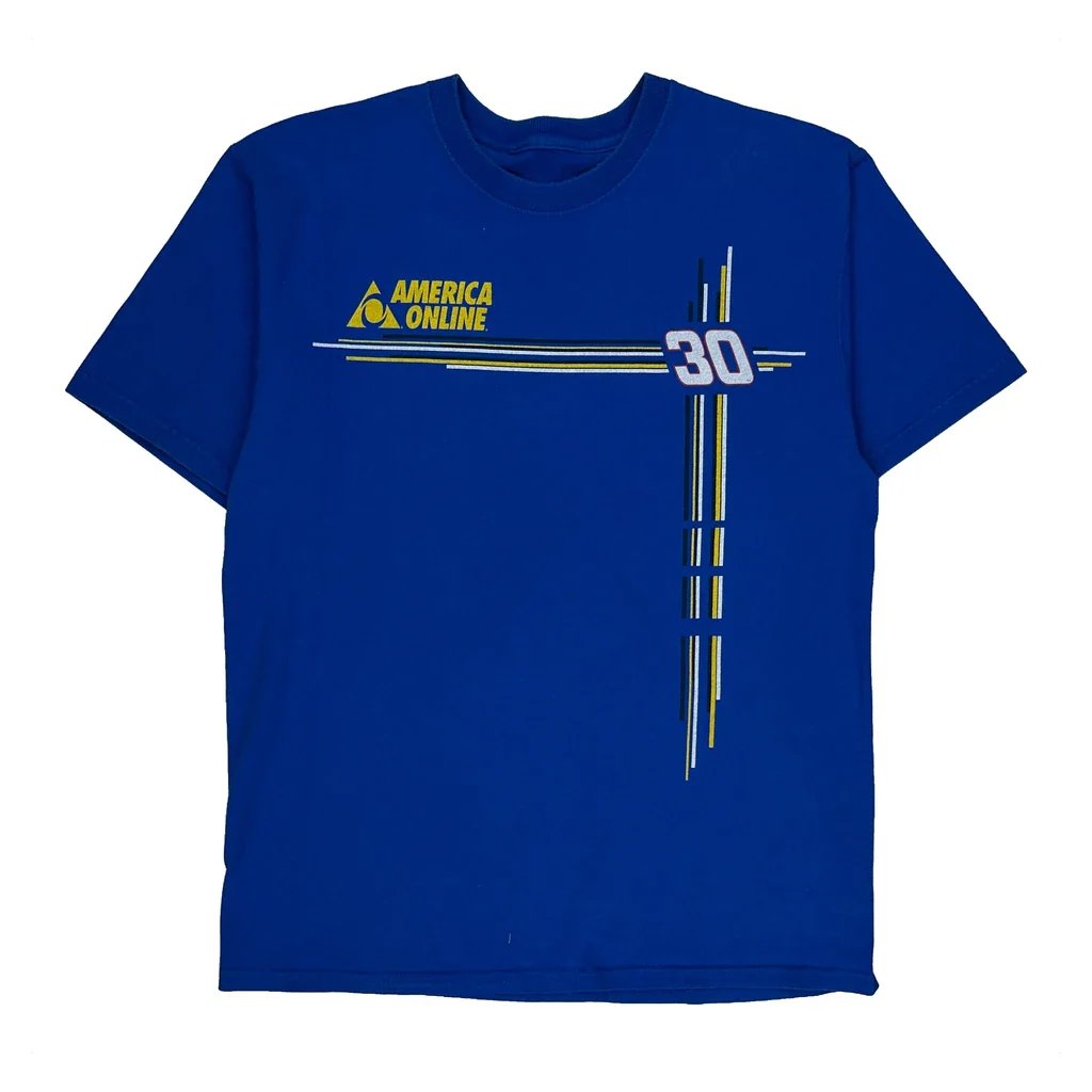 America Online 30 Nascar Graphic T-Shirt - Small Blue Cotton