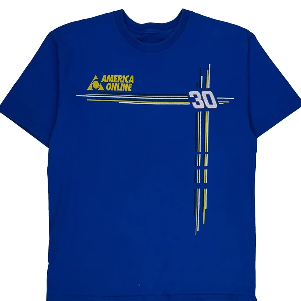 America Online 30 Nascar Graphic T-Shirt - Small Blue Cotton - Image 5