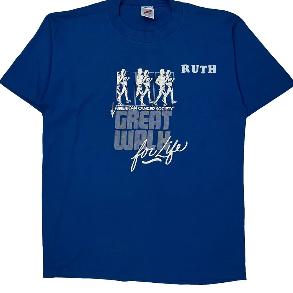American Cancer Society Jerzees Single Stitch T-Shirt - Large Blue Cotton - Image 4