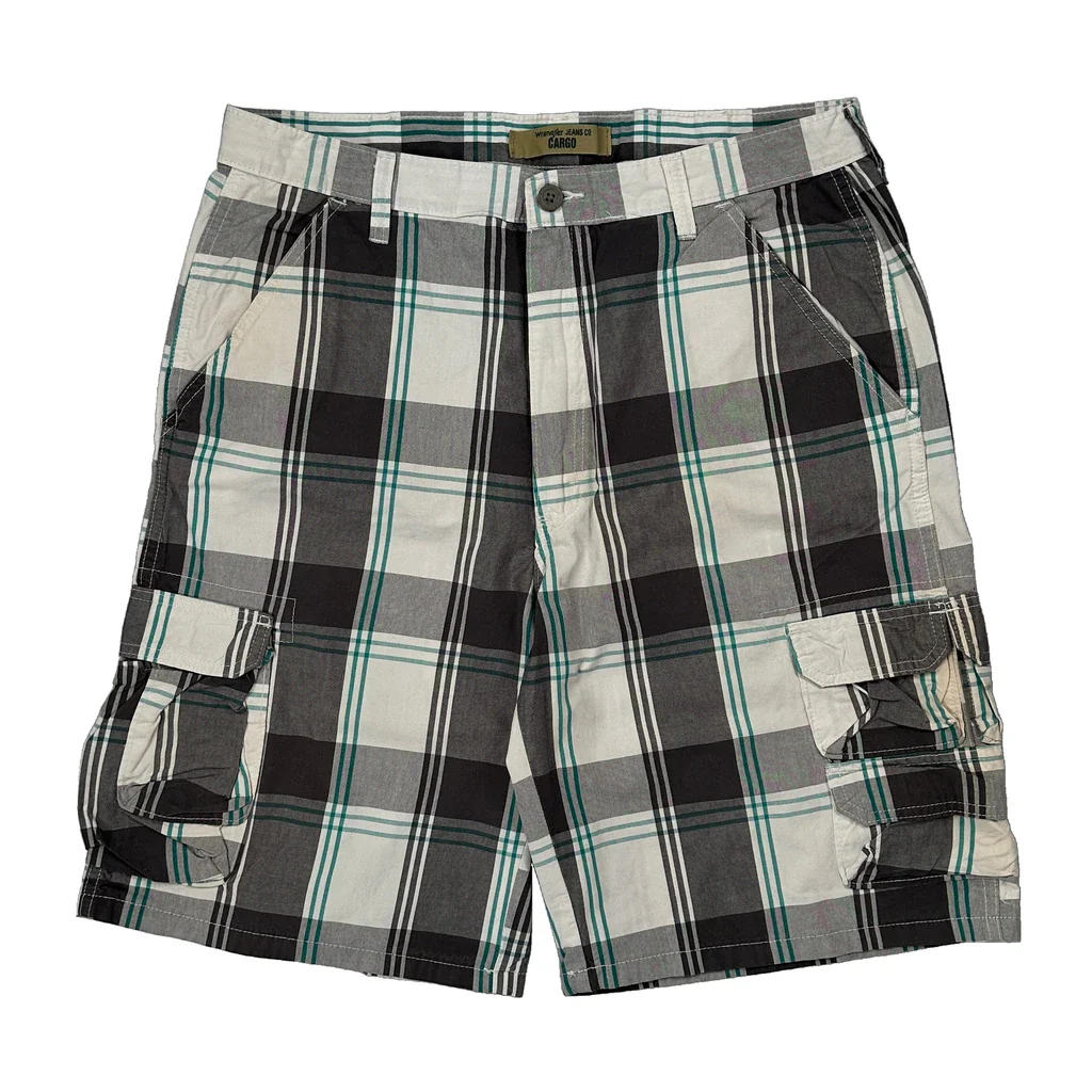 American Eagle Checked Cargo Shorts - 34W 11L Black Cotton - Image 2