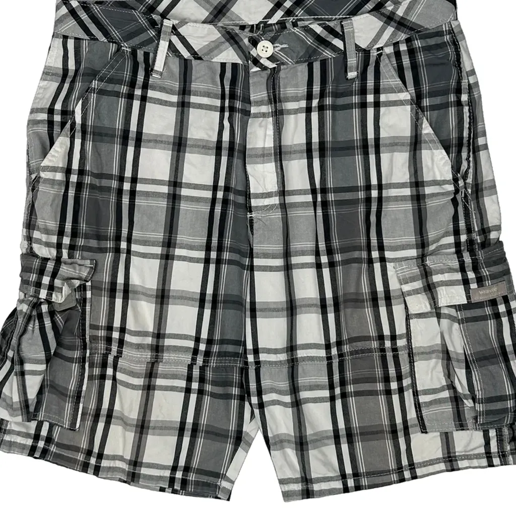 American Eagle Checked Cargo Shorts - 33W 12L Black & White Cotton - Image 10
