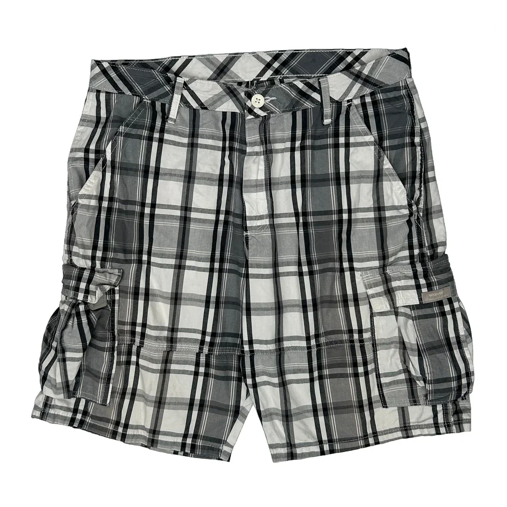 American Eagle Checked Cargo Shorts - 33W 12L Black & White Cotton - Image 2