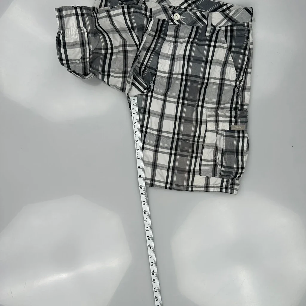 American Eagle Checked Cargo Shorts - 33W 12L Black & White Cotton - Image 5