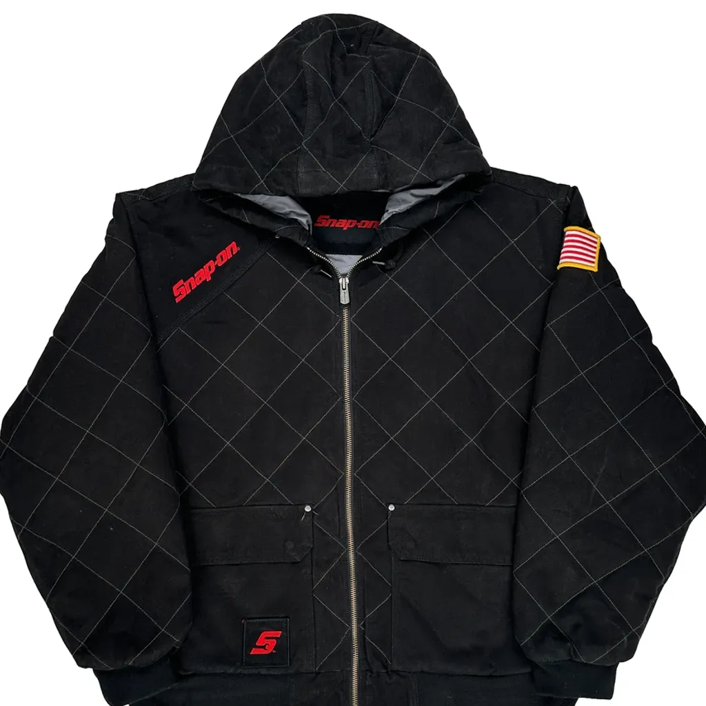 American Flag Patch Snap On Workwear Jacket - XL Black Polyester - Image 4
