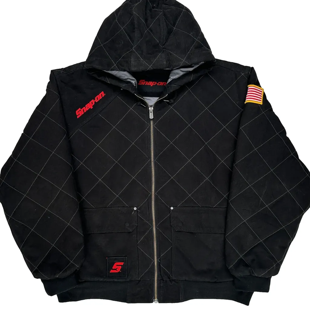 American Flag Patch Snap On Workwear Jacket - XL Black Polyester - Image 5