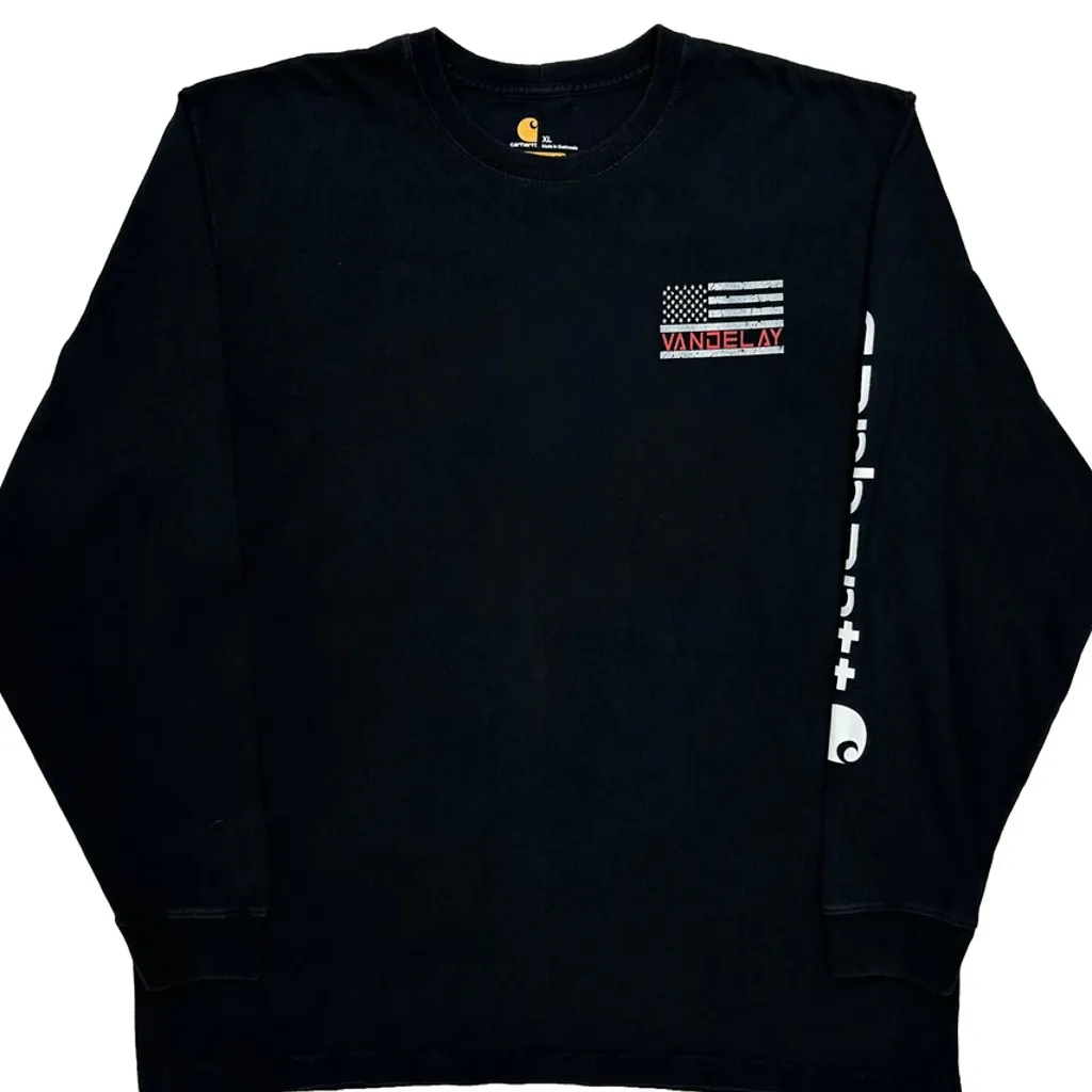 American Flag Print Carhartt Graphic Long Sleeve T-Shirt - XL Black Cotton - Image 4