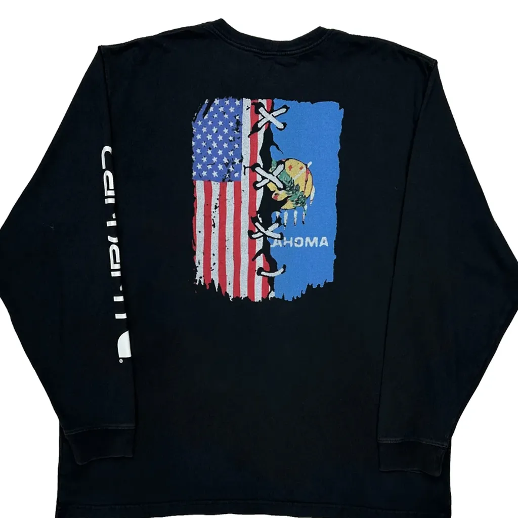 American Flag Print Carhartt Graphic Long Sleeve T-Shirt - XL Black Cotton - Image 6
