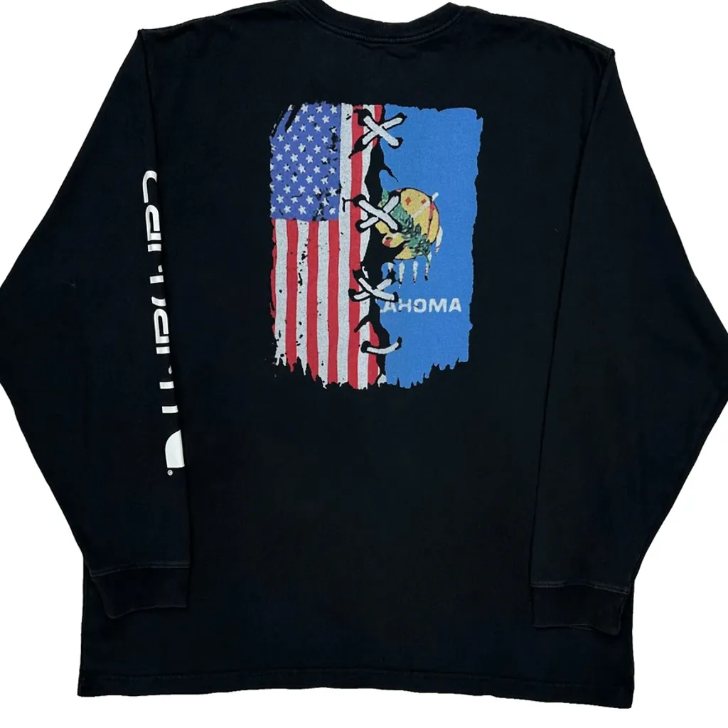 American Flag Print Carhartt Graphic Long Sleeve T-Shirt - XL Black Cotton - Image 7