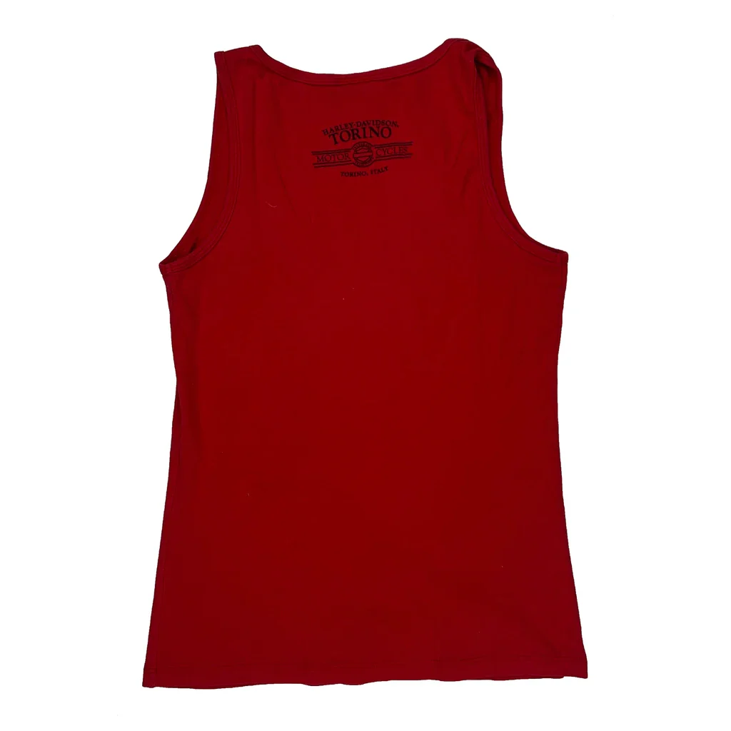 American Flag Print Harley Davidson Graphic Tank Top - Medium Red Cotton - Image 2