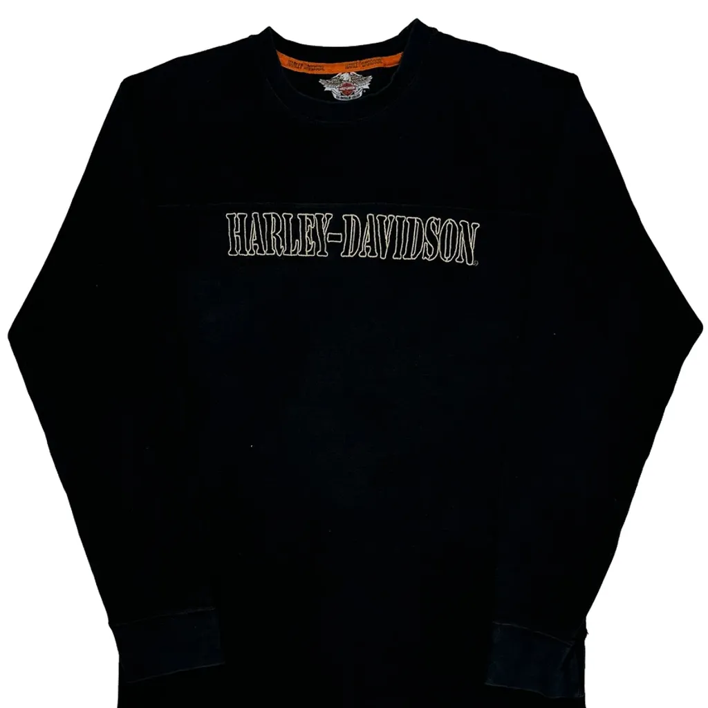 An American Legend Harley Davidson Spellout Long Sleeve T-Shirt - Medium Black Cotton - Image 5