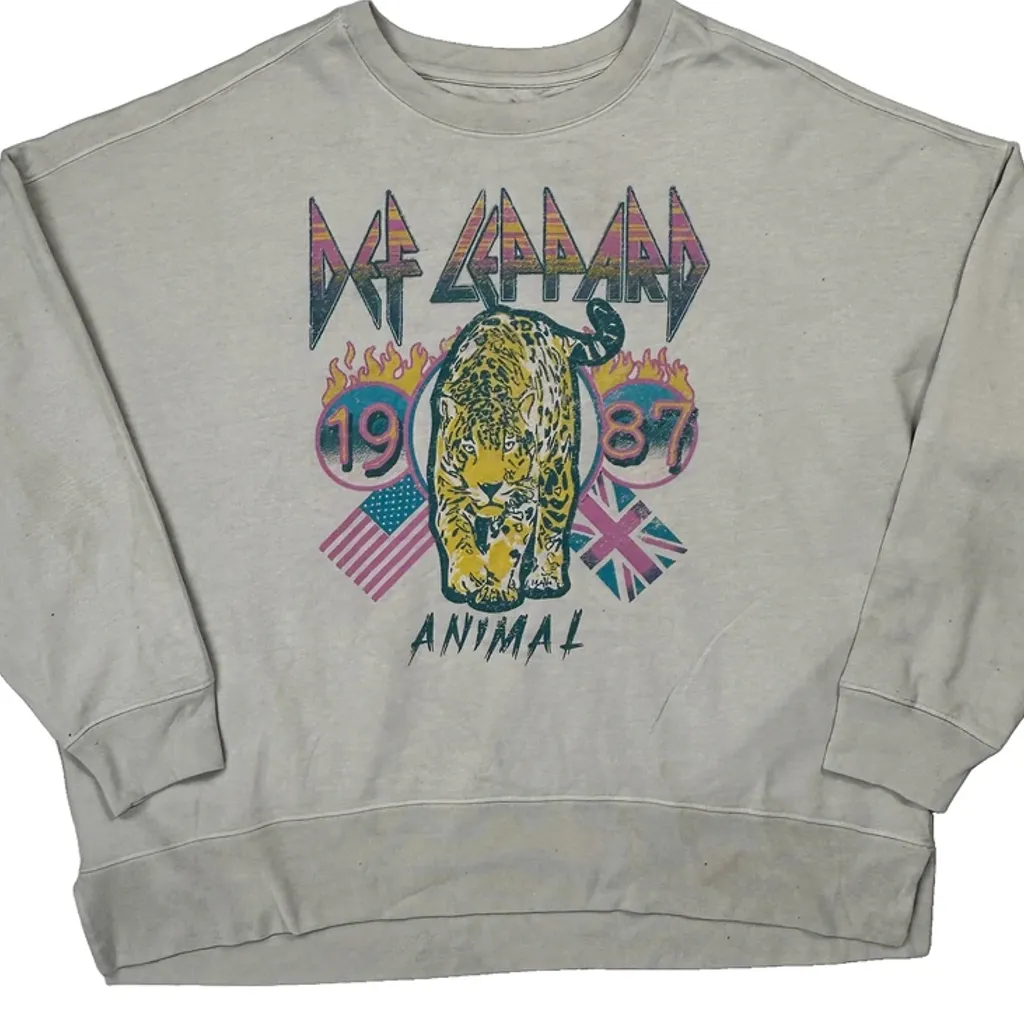Animal Def Leppard Band Sweatshirt - 2XL Cream Cotton Blend - Image 4