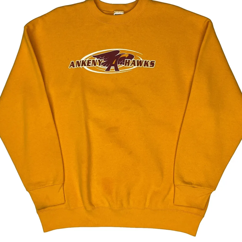 Ankeny Hawks Fruit Of The Loom College Sweatshirt - XL Yellow Cotton Blend - Image 5