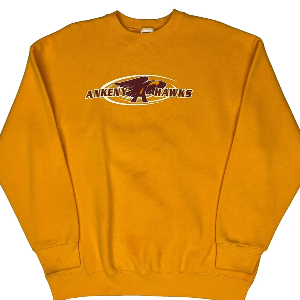 Ankeny Hawks Fruit Of The Loom College Sweatshirt - XL Yellow Cotton Blend - Image 6