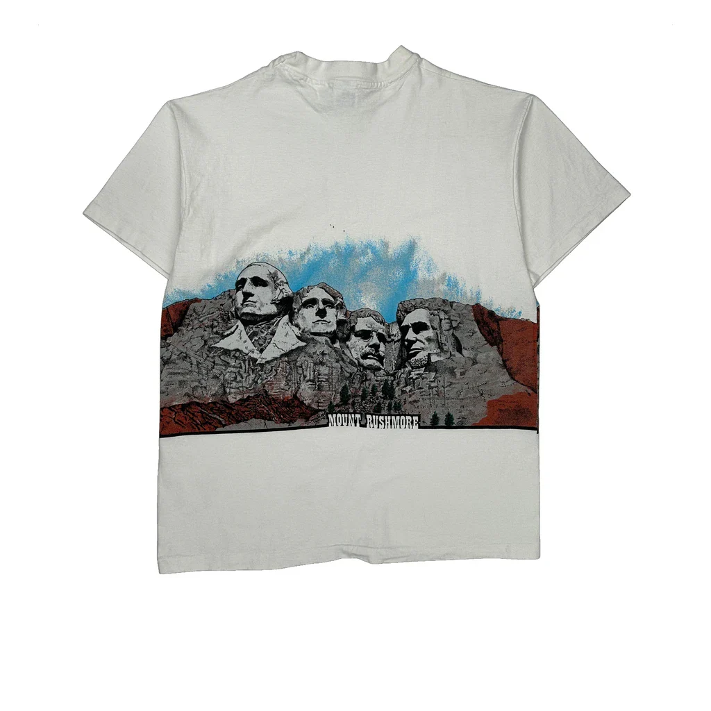 Mount Rushmore Anvil Single Stitch T-Shirt - XL White Cotton - Image 2