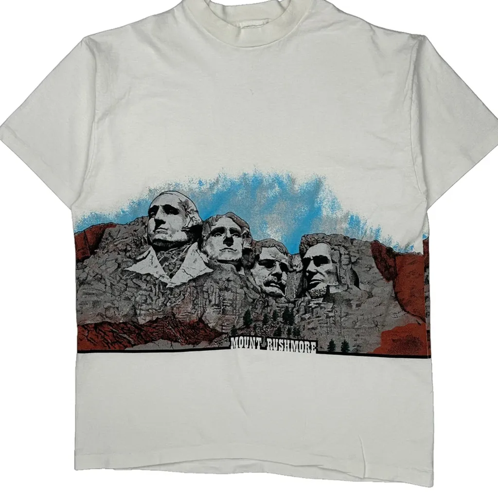 Mount Rushmore Anvil Single Stitch T-Shirt - XL White Cotton - Image 4