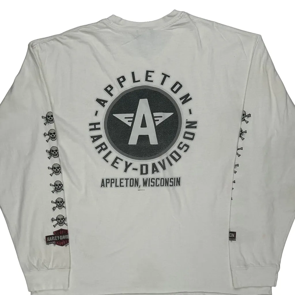 Appleton, Wisconsin Harley Davidson Graphic Long Sleeve T-Shirt - XL White Cotton - Image 7