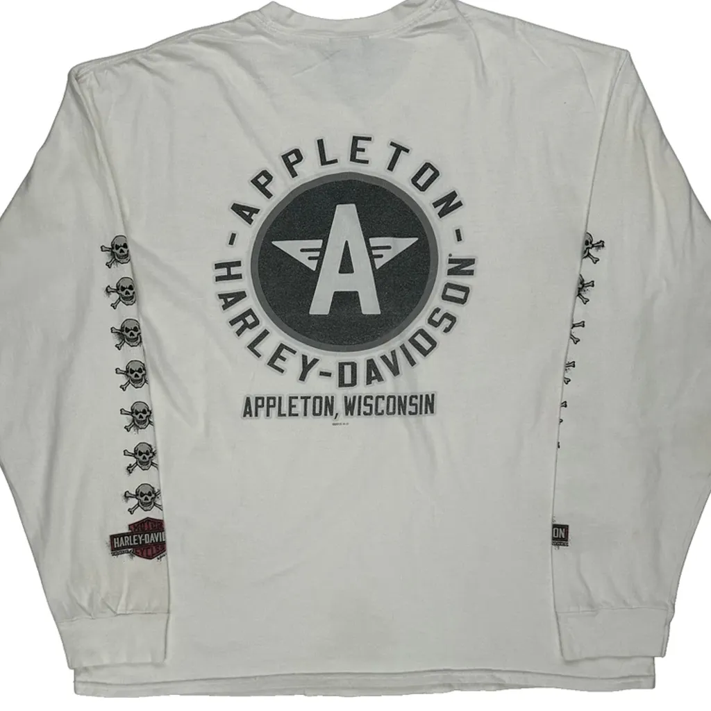 Appleton, Wisconsin Harley Davidson Graphic Long Sleeve T-Shirt - XL White Cotton - Image 8
