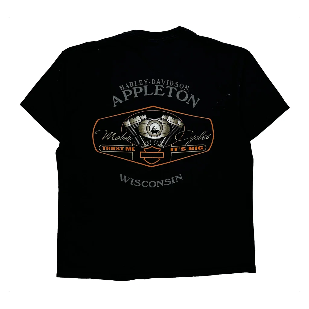 Appleton Wisconsin Harley Davidson Graphic T-Shirt - XL Black Cotton - Image 2
