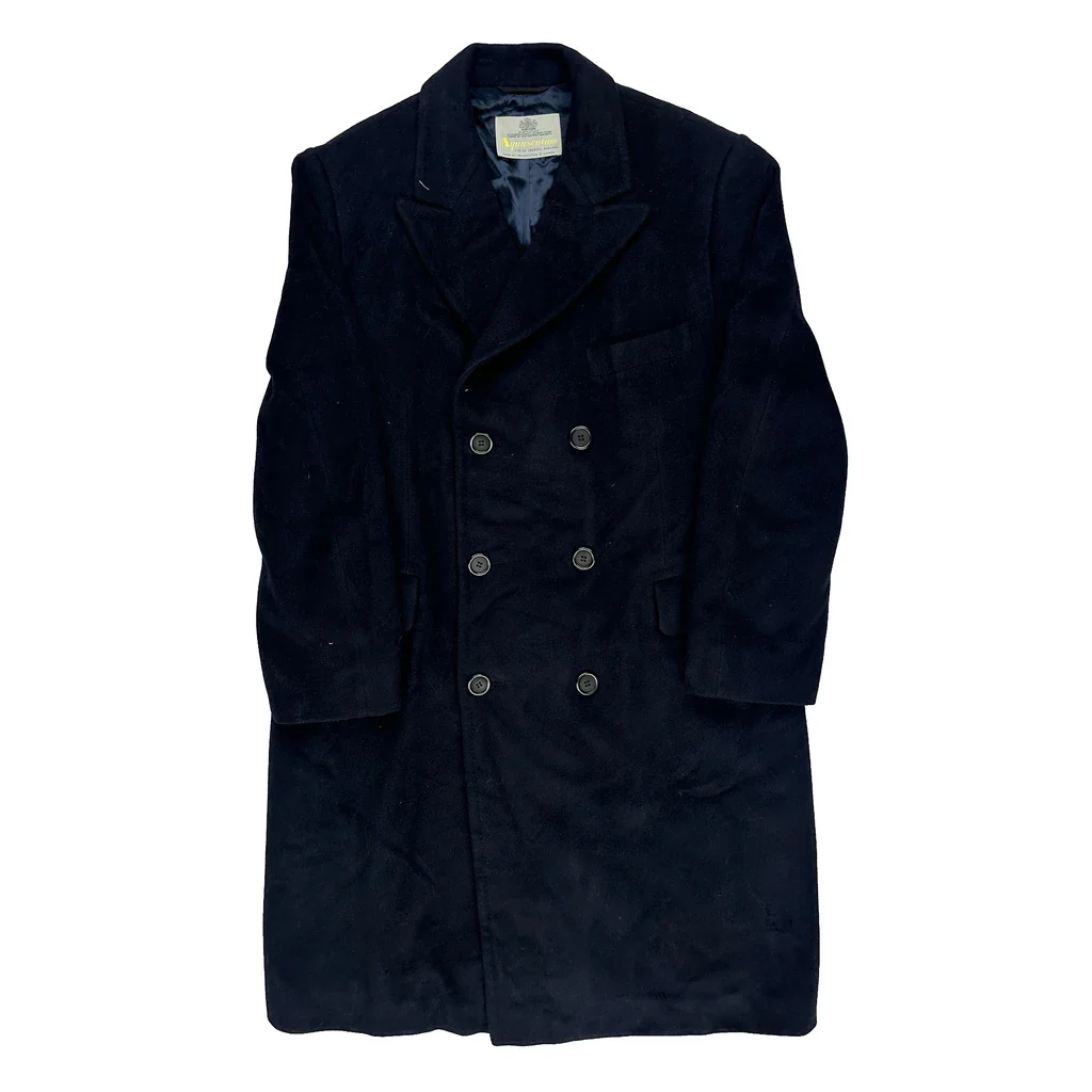 Aquascutum Double Breasted Overcoat - Large Navy Wool