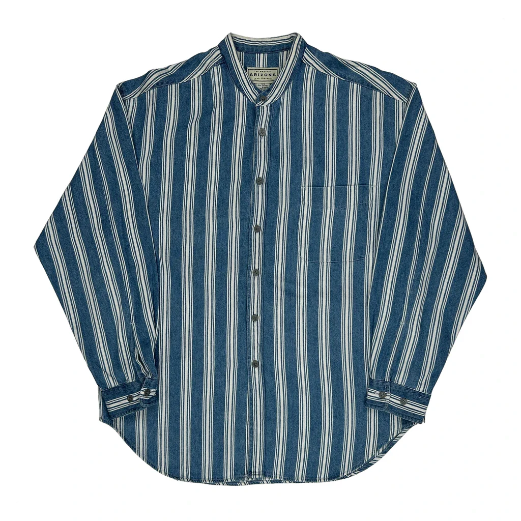 Arizona Jeans Striped Shirt - Medium Blue Cotton