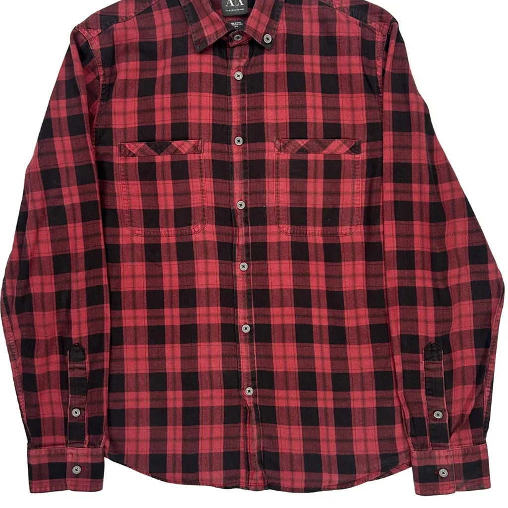 Armani Exchange Checked Flannel Shirt - Medium Red Cotton - Image 4