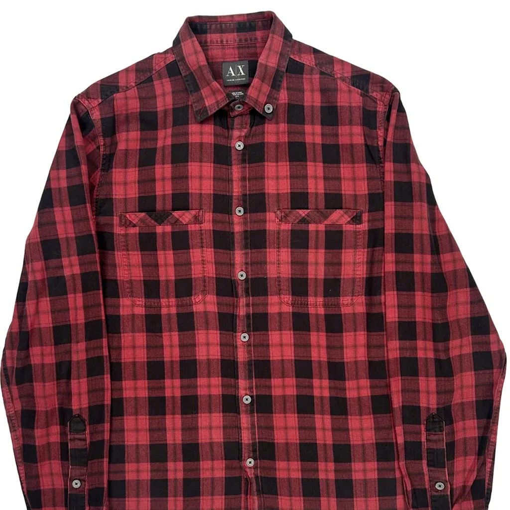 Armani Exchange Checked Flannel Shirt - Medium Red Cotton - Image 5