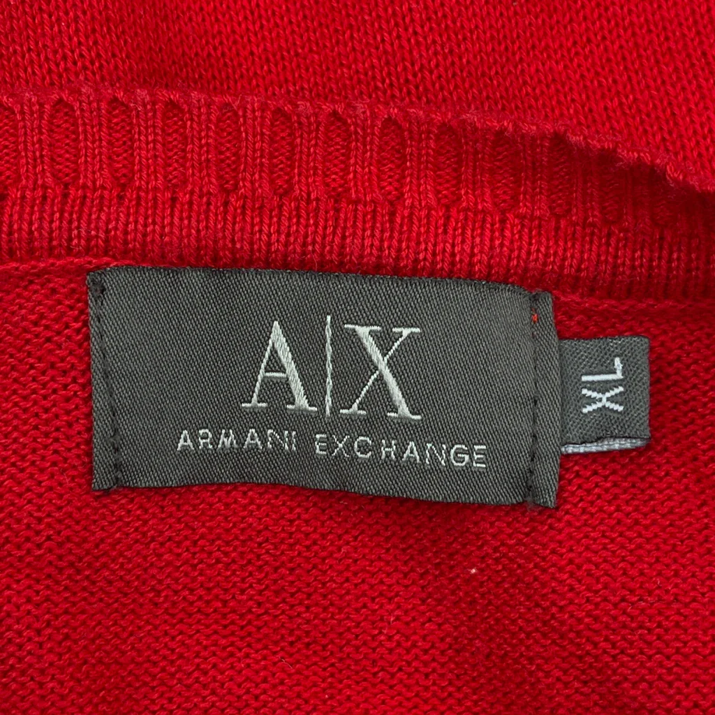 Armani Exchange V-Neck Jumper - XL Red Cotton - Image 3