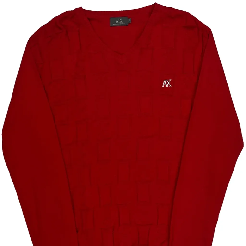 Armani Exchange V-Neck Jumper - XL Red Cotton - Image 4