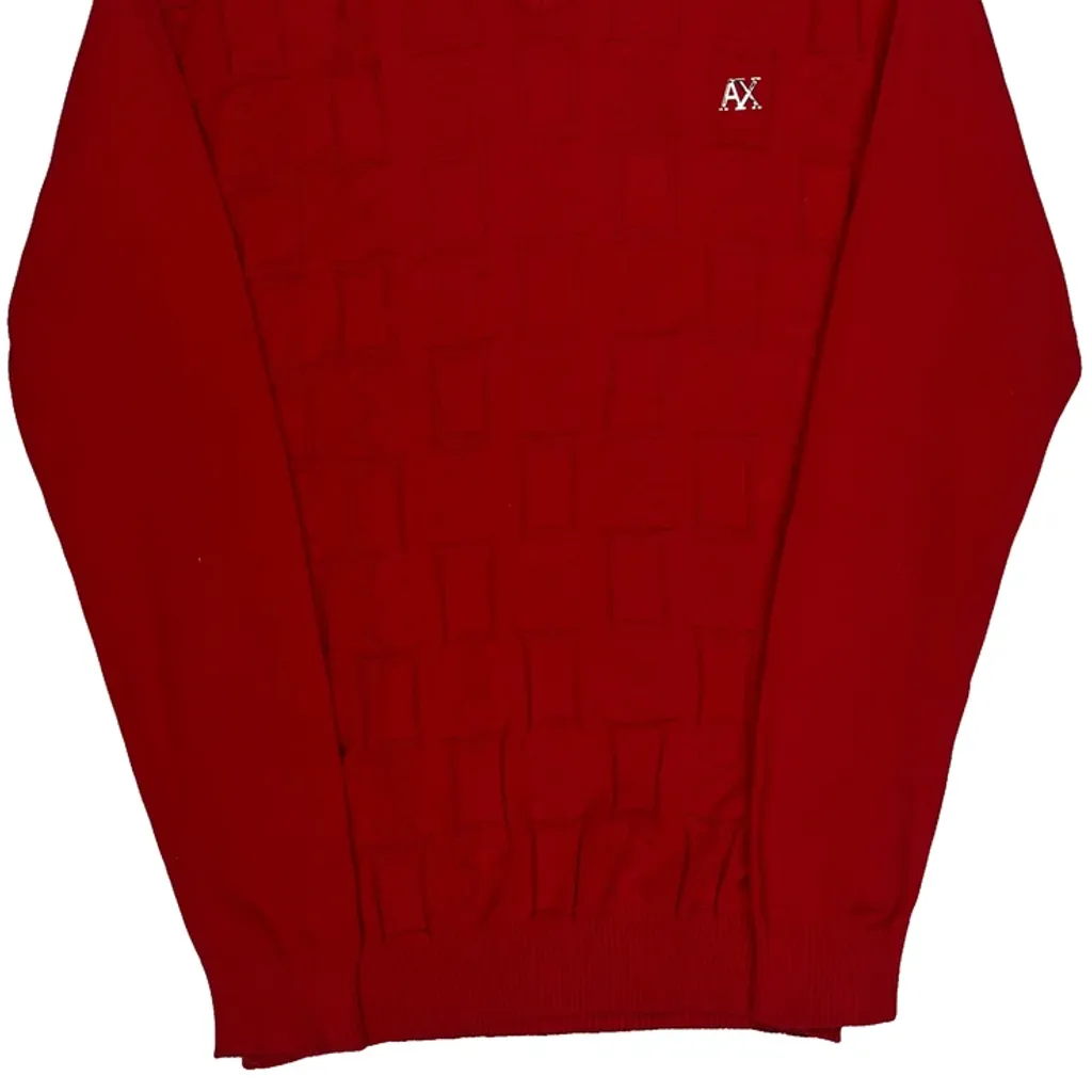 Armani Exchange V-Neck Jumper - XL Red Cotton - Image 5