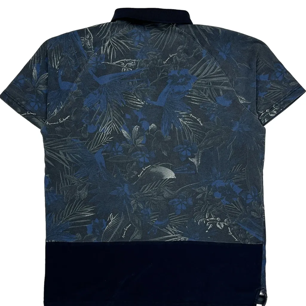 Armani Exchange Floral Polo Shirt - Medium Blue Cotton - Image 6
