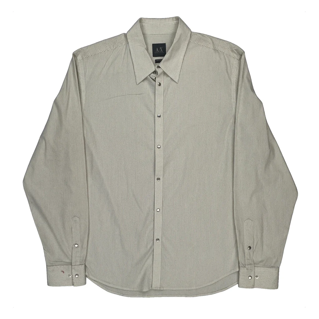 Armani Exchange Striped Shirt - Large Beige Cotton