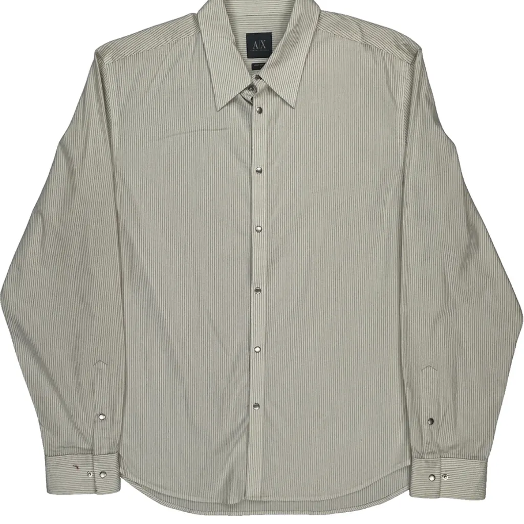 Armani Exchange Striped Shirt - Large Beige Cotton - Image 4