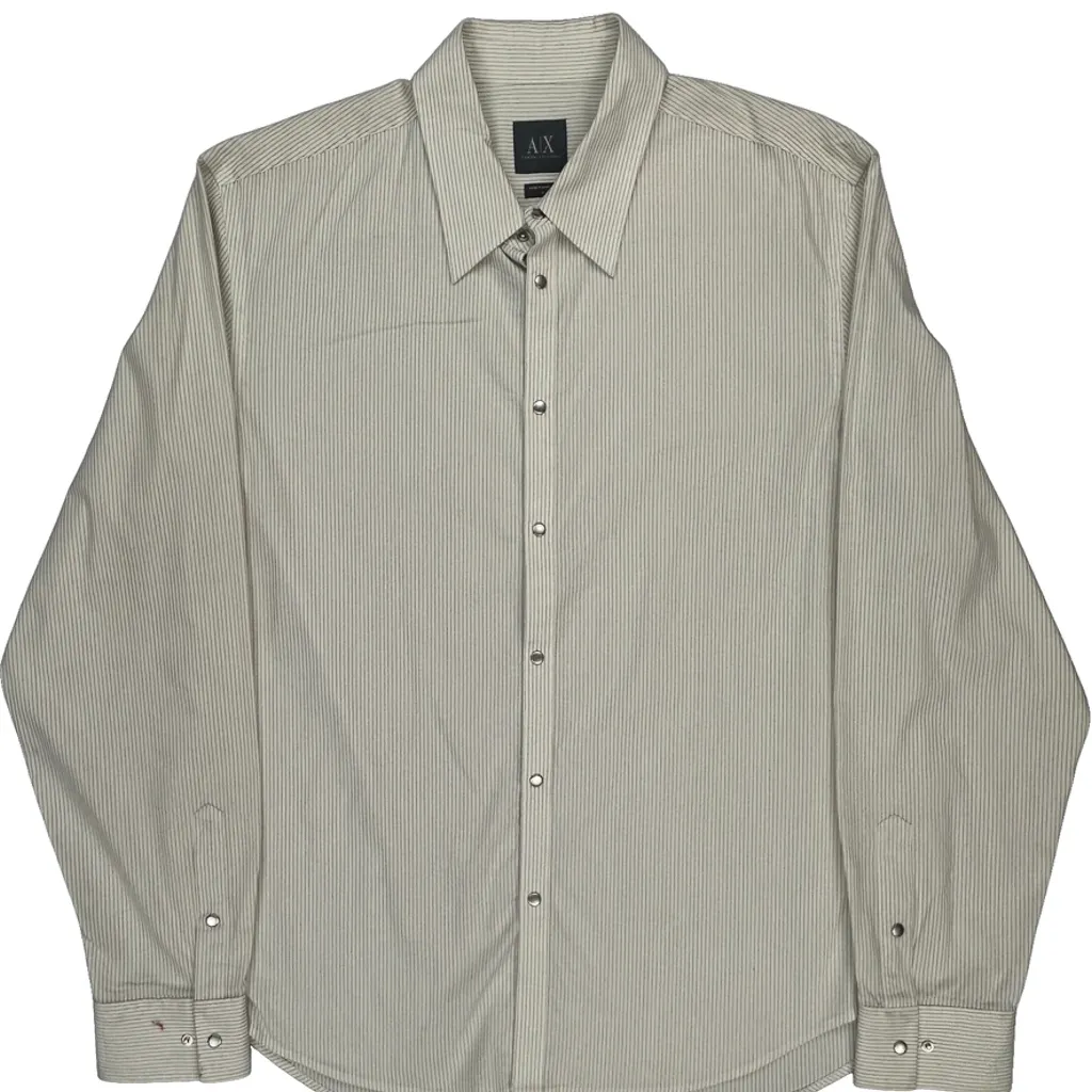 Armani Exchange Striped Shirt - Large Beige Cotton - Image 5
