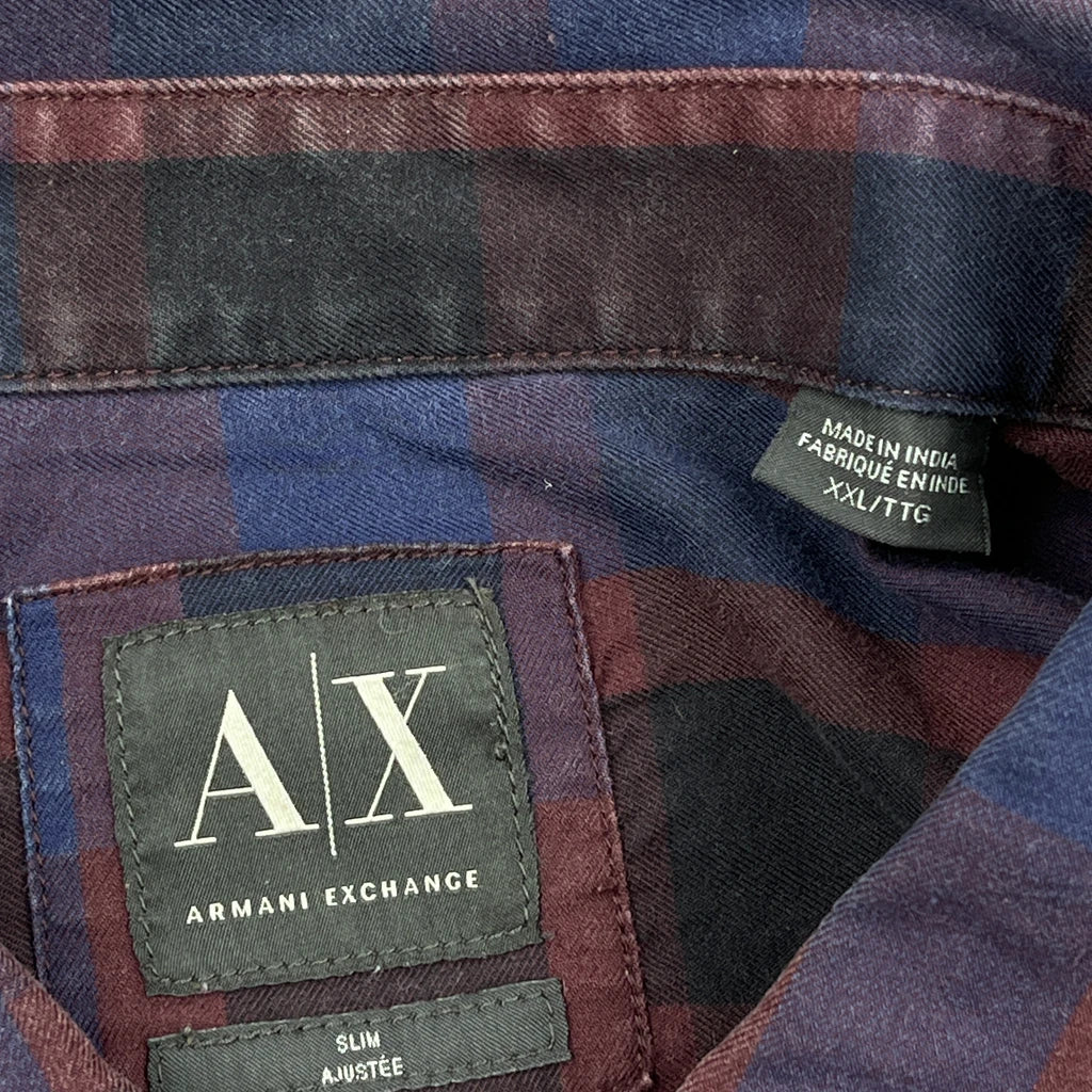 Armani Exchange Checked Shirt - 2XL Burgundy Cotton - Image 3