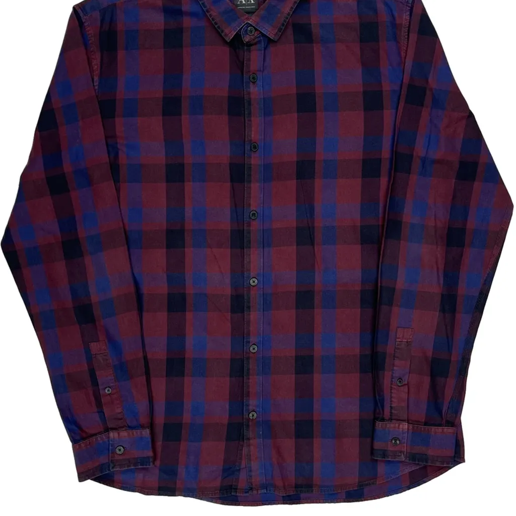 Armani Exchange Checked Shirt - 2XL Burgundy Cotton - Image 4