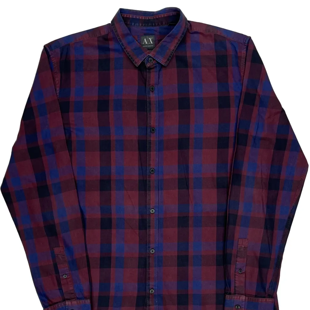 Armani Exchange Checked Shirt - 2XL Burgundy Cotton - Image 5