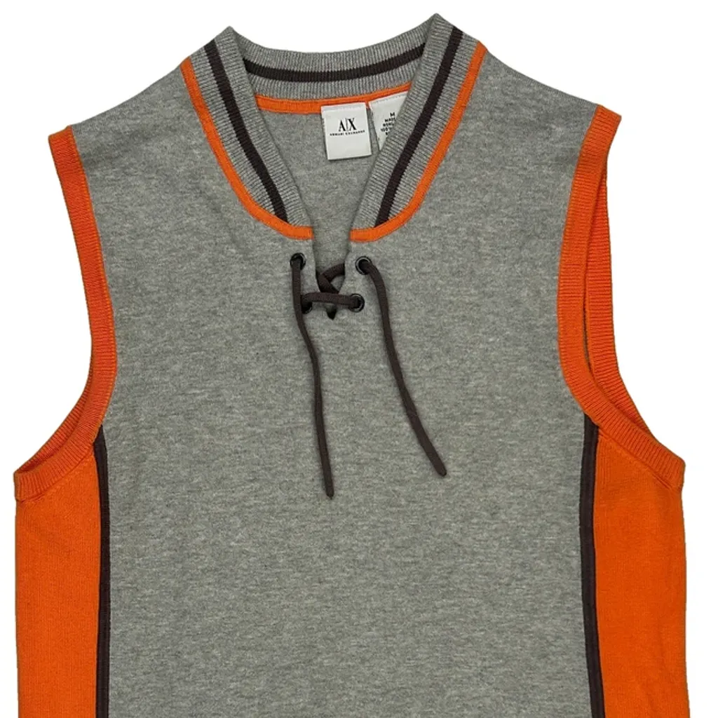 Armani Exchange Contrast Stitch Sweater Vest - Medium Orange Cotton - Image 5
