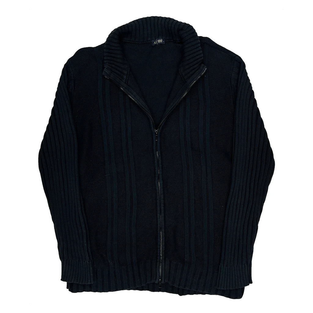 Armani Jeans Striped Zip Up - Large Black Wool