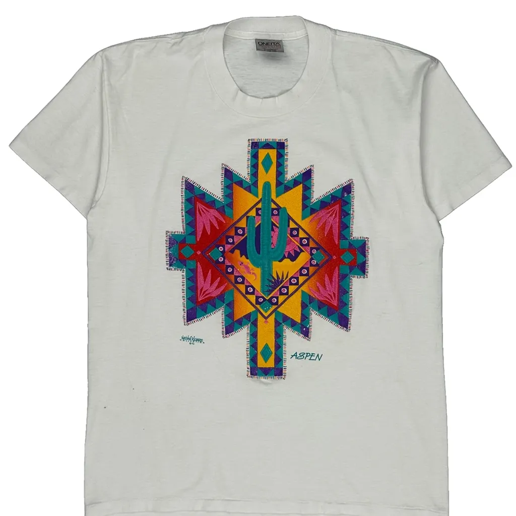 Aspen Oneita Graphic T-Shirt - Large White Cotton Blend - Image 5