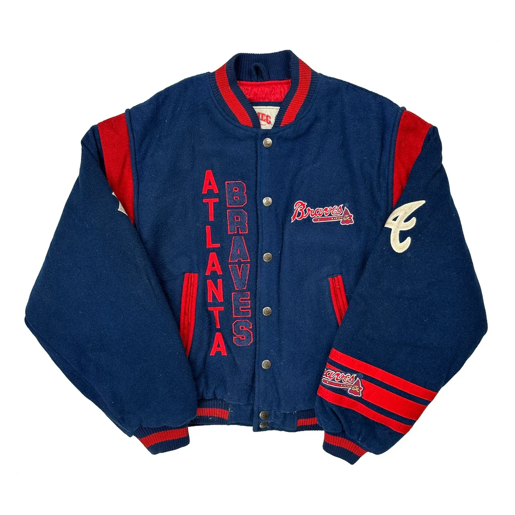 Atlanta Braves Nutmeg Varsity Jacket - Medium Blue Wool Blend