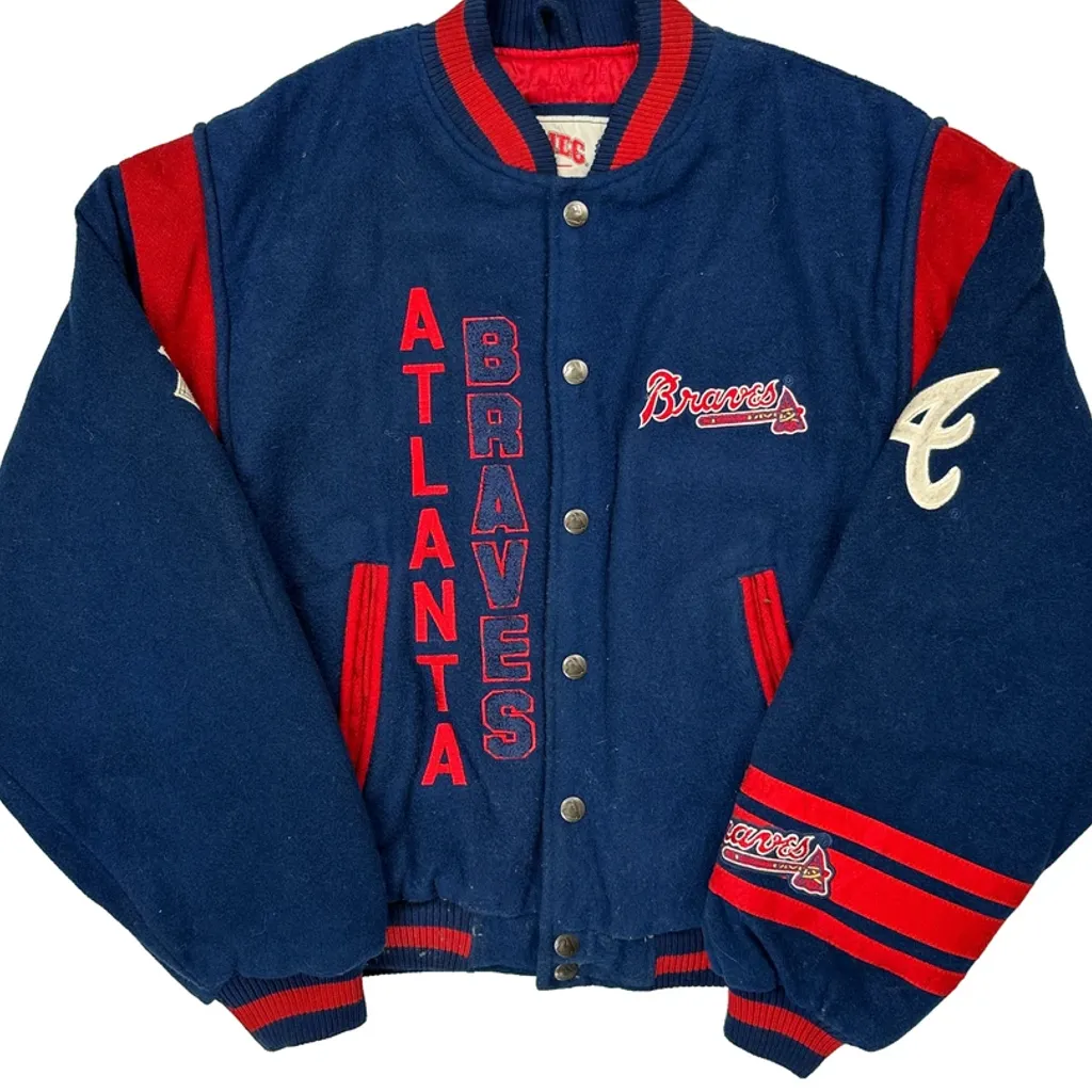 Atlanta Braves Nutmeg Varsity Jacket - Medium Blue Wool Blend - Image 4
