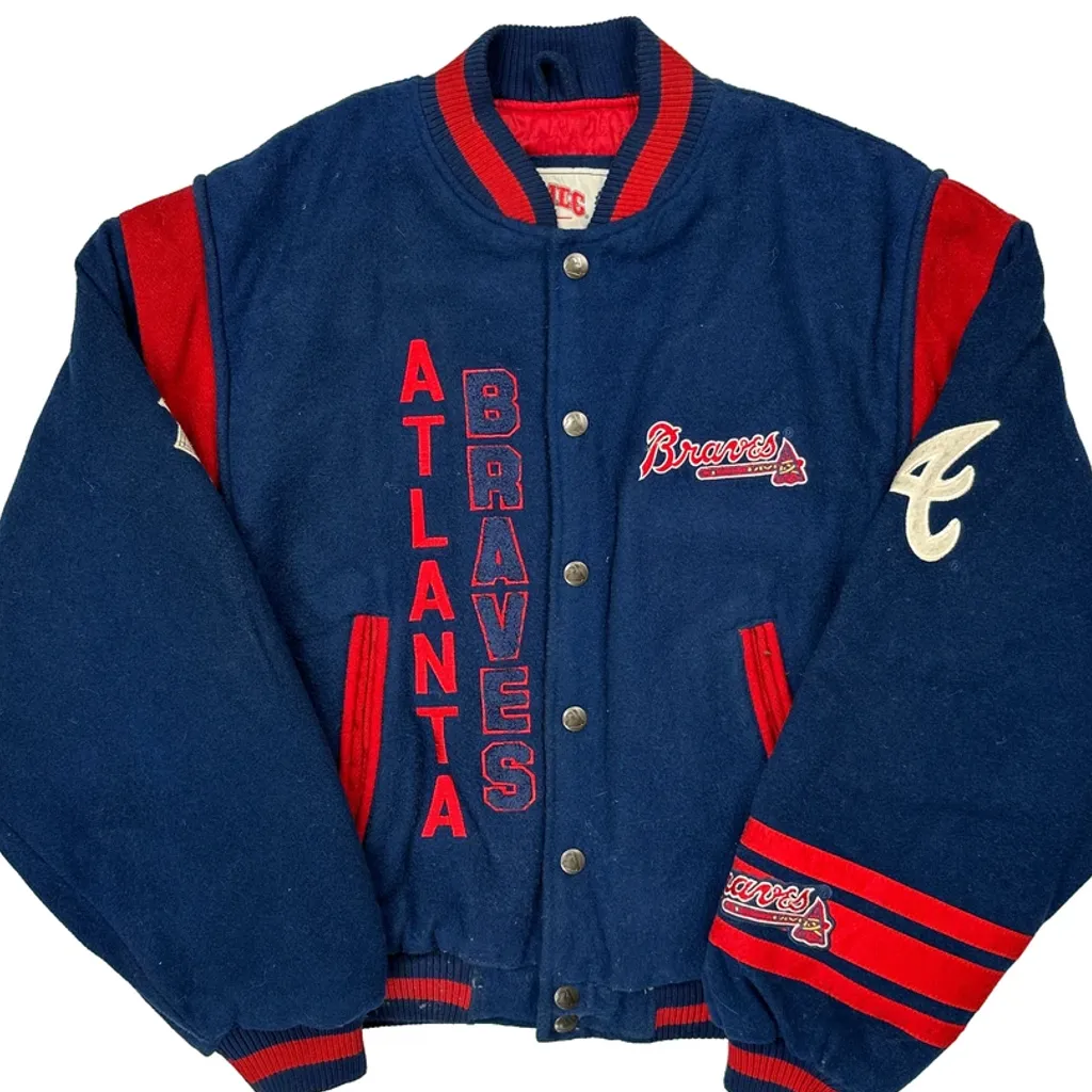 Atlanta Braves Nutmeg Varsity Jacket - Medium Blue Wool Blend - Image 5