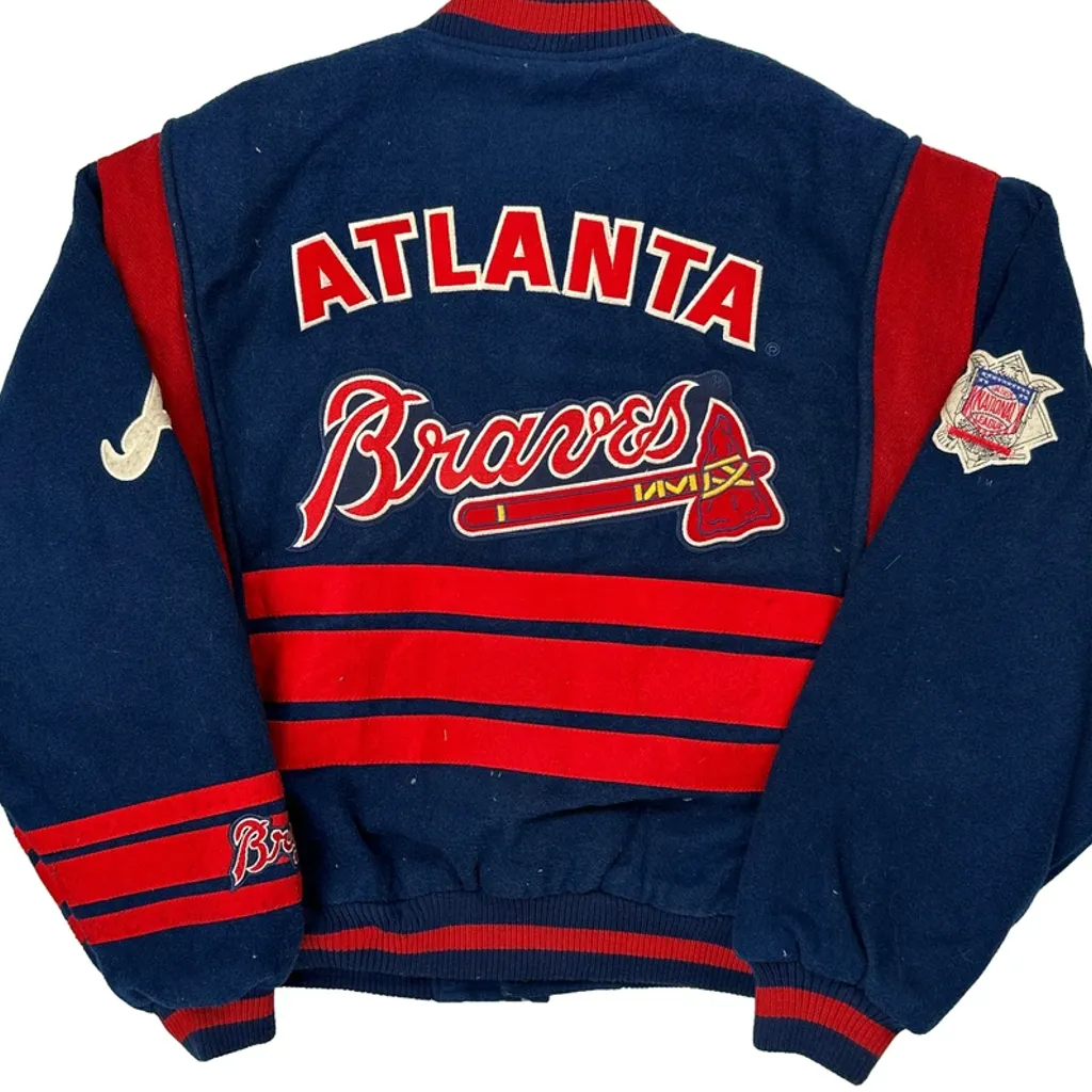 Atlanta Braves Nutmeg Varsity Jacket - Medium Blue Wool Blend - Image 6