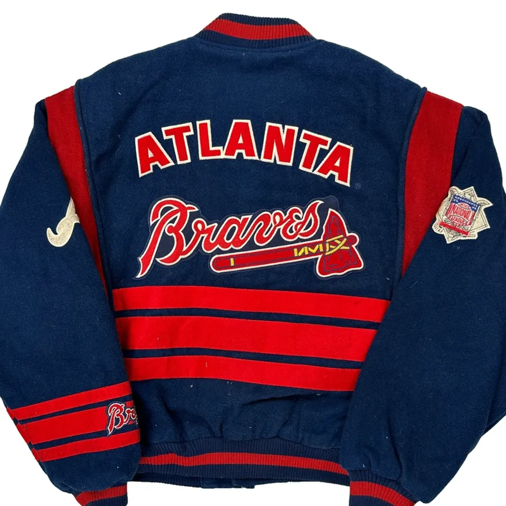 Atlanta Braves Nutmeg Varsity Jacket - Medium Blue Wool Blend - Image 7